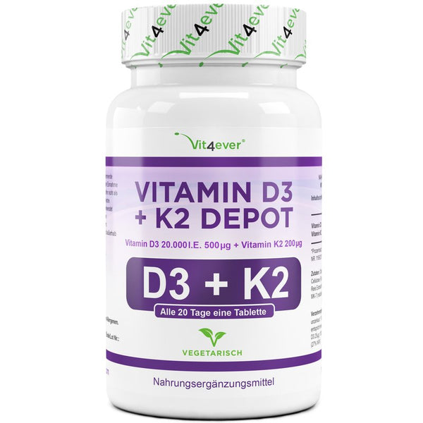 Vitamin D3 20.000 I.E. + Vitamin K2 200 mcg, 180 Tabl.